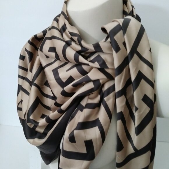 Aldo Brown Tan Square Silk Scarf - Picture 6 of 11